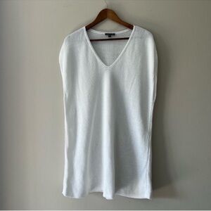 Eileen Fisher White Organic Linen Cotton Blend V-neck Tunic Knit Top